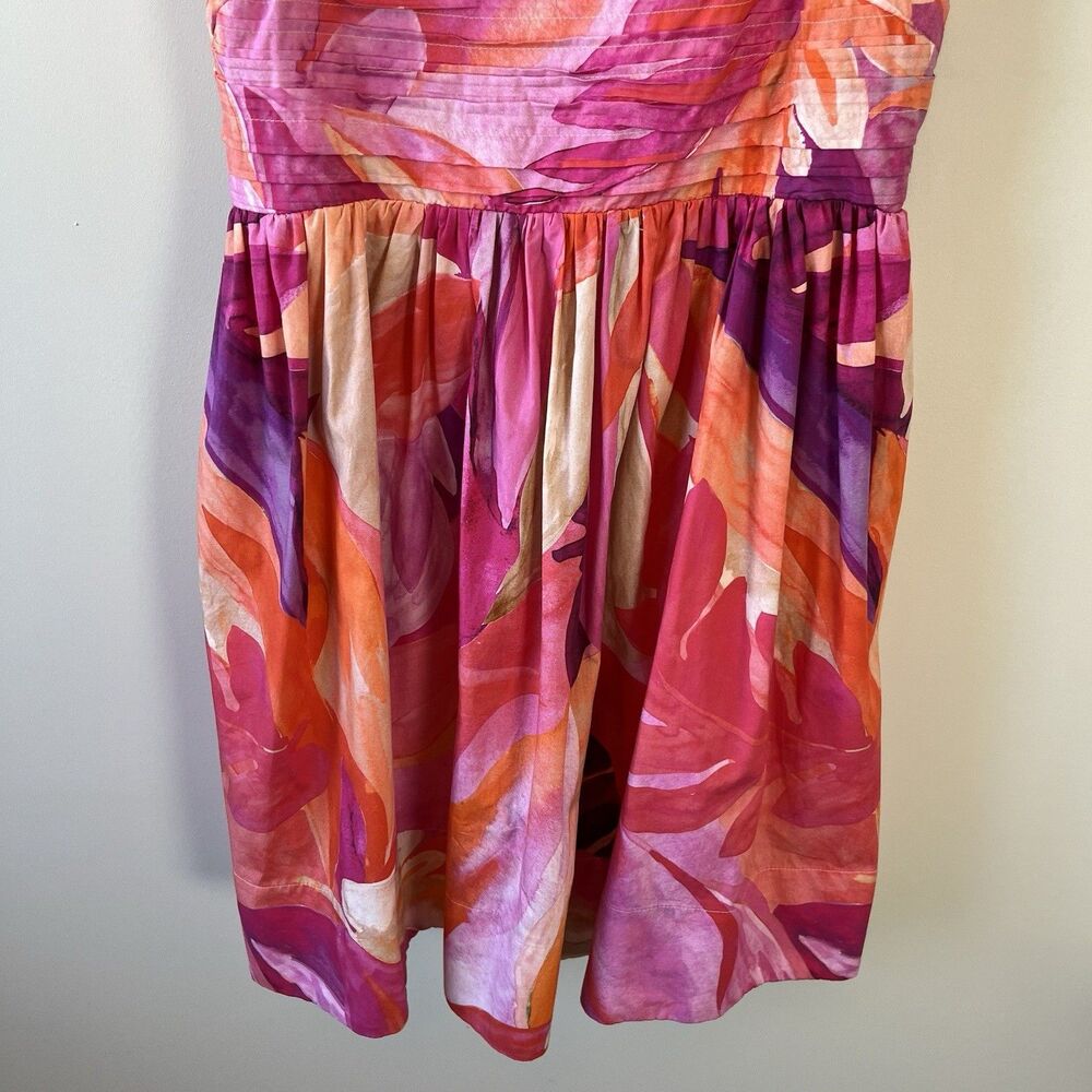H&M Leaf Print Babydoll Mini Dress Pink Multi 100% Organic Cotton Medium NWT’s - Picture 15 of 16